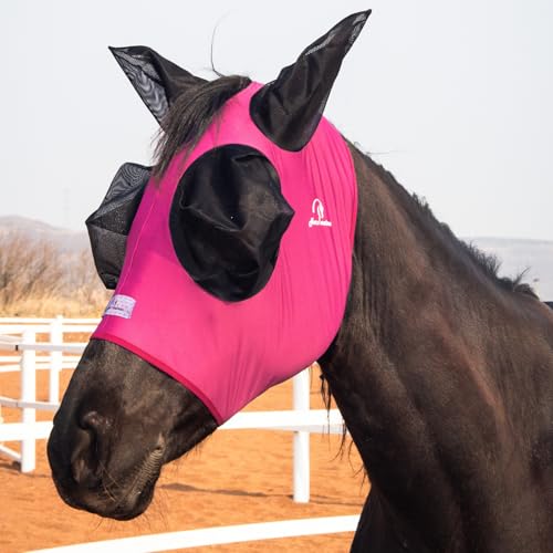 Stretchy Horse Fly Mask with Extra-Large Eyes & Mane Opening – Soft, Breathable Fly Mask for Horses, Tangle-Free Design, Enhanced Visibility (Fuchsia, Cob (Medium)) - color: Fuchsia, size: Cob (Medium)