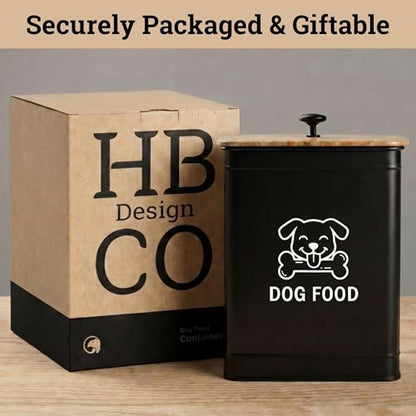 Metal Dog Food Container 5-7lb, 25 Cup w/ Airtight Bamboo Lid, Metal Handle - color: Black: Dog Face