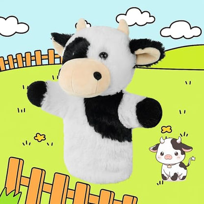 Animal Puppet Cow Hand Puppets Speech Therapy Tool Preschool Classroom Supply Interactive Story Time Educational Stuffed Farm Animal - color: Dairy Cow