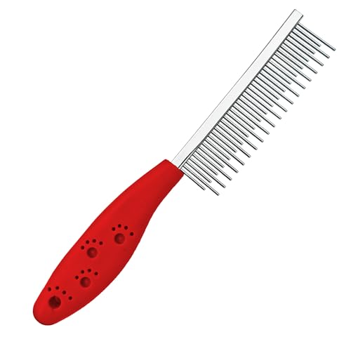 Dog or Cat Comb Grooming with Short and Long Teeth Dematting Knots Tangles Remover Combs Detangler Tool Suitable for Dogs Cats Poodle HorseStainless Steel Pin (Red) - color: Red