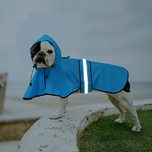 Waterproof Reflective Dog Rain Coat - Adjustable Puppy Rain Jacket Poncho, Lightweight Dog Hooded Pet Raincoat for Small to X- Large Dogs and Puppies (Blue, Medium) - color: Blue, size: Medium