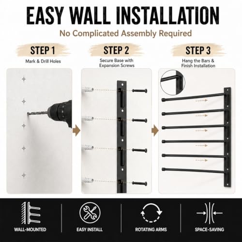 6-Tier Wall Mount Saddle Pad Rack, Heavy Duty Rotating Horse Tack Organizer