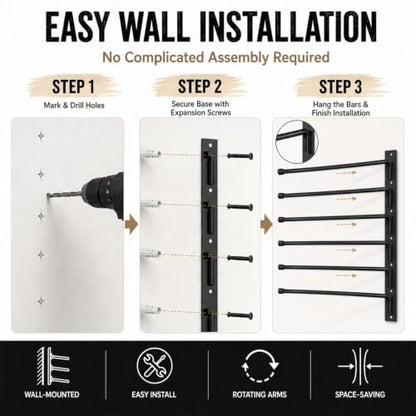 6-Tier Wall Mount Saddle Pad Rack, Heavy Duty Rotating Horse Tack Organizer