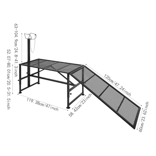 Milking Stand with a Ramp, Adjustable Milking Stand, Metal Goat Stand for Trimming Hooves 500 Lbs for Small Sheep and Goat