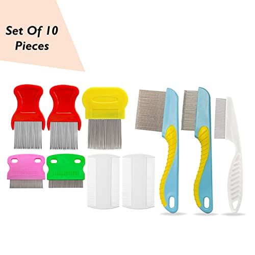 10 Pcs Lice Combs, Steel Teeth Double Sided Fine Tooth Hair Flea Comb, Removal Dandruff Louse Nit Grooming Tool for Head Treatment Pets Kids Adults