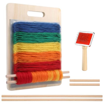 1pcs Wooden Wool Blending Board Set with Wool Brush & Wools Carder | Complete Fiber Prep Kit with Board, Brush, Dowels for Rolags & Batts | Ideal for Drum Carders for Wools