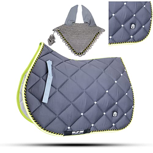 Numnah Horse Saddle Pad with Matching Ear Bonnet (Ship from USA)… - color: Grey, size: Pony