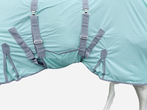 Heavy Duty Horse Fly Sheet with Neck and Detachable Belly Band | Summer Sheet (80, Pastel-Green-Grey-Trim) - color: Pastel-Green-Grey-Trim, size: 80