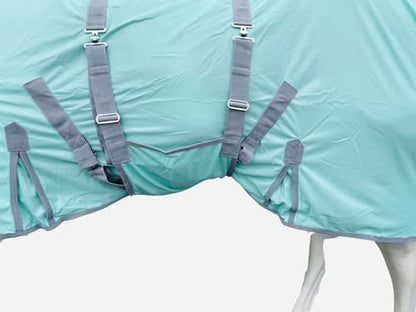 Heavy Duty Horse Fly Sheet with Neck and Detachable Belly Band | Summer Sheet (80, Pastel-Green-Grey-Trim) - color: Pastel-Green-Grey-Trim, size: 80