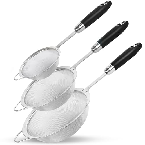Stainless Steel Fine Mesh Strainer Set,18/10 Strainer for Kitchen - color: Black