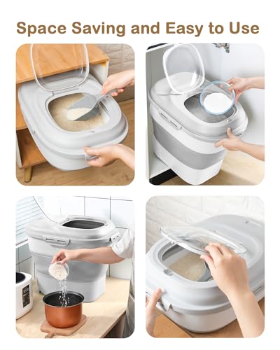 20-50 Lbs Airtight Food Storage Container Wheels,Collapsible Rice Container - color: Grey/20-50LBS
