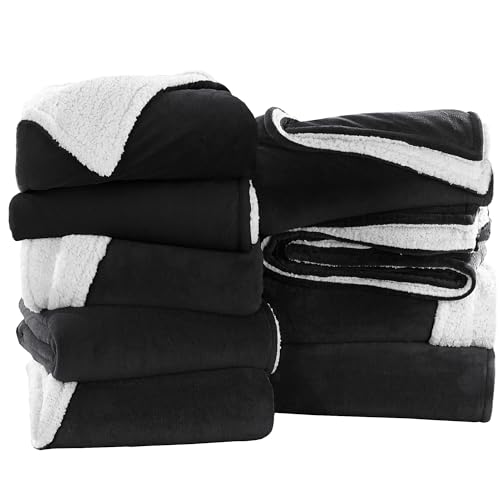 IR Imperial Rooms Black Sherpa Blankets King Size for Bed - Wholesale Bulk Pack of 9 Sherpa Blankets - Soft Fluffy Throw Blanket for Hotels, Guest Bedroom, 108x90 Inches - color: Black, size: King (Pack of 9)