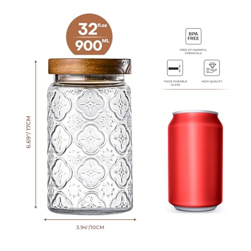 Glass Storage Containers With Lids, Glass Jars With Lids, 32oz, Set Of 3 - color: Sunflower/Bigonia/Window-32oz