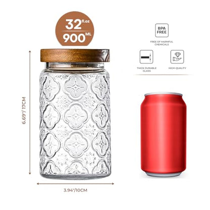 Glass Storage Containers With Lids, Glass Jars With Lids, 32oz, Set Of 3 - color: Sunflower/Bigonia/Window-32oz
