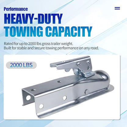 2000lb Straight Trailer Coupler for 1-7/8" Ball, 2" Channel | Fits 2" channel widths and 1-7/8" hitch balls. Zinc-plated heavy-duty finish for corrosion resistance. - size: 1-7/8" Ball 2" Channel 2,000 lbs