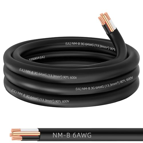 XMK NM-B 6/3 Wire with Ground,15ft 6 AWG Copper Wire 6 Gauge 3 Conductor - size: 15ft, style: 6 AWG-3 Conductor w/ Ground