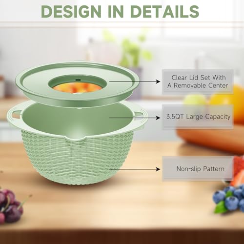 4-1 Strainer with Bowl & Spoons Set - Strainers and Colanders - Colanders for kitchen(Patented) - Pasta Strainer with Upgraded Graters & Spoons for Fruit Veggie Kitchen Essentials, Green - color: Green