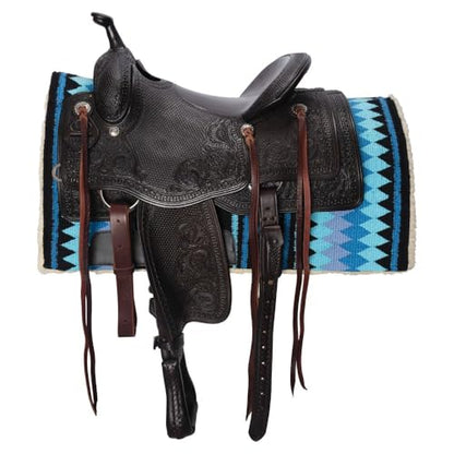 Billy Royal Fleece Bottom Contoured Saddle Pad - 34" x 40" | New Zealand Wool Top | 3/4" Felt Core | Contoured Fit | Hypoallergenic Fleece Lining | Weighs 8 lbs - color: Black/Aqua/Lilac