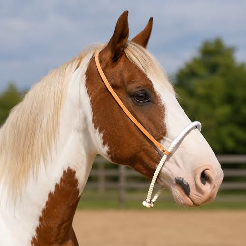 M-Royal Western Rope Noseband Bosal with Russet Leather & Nickel Plated Hardware for Horses | Horse Training