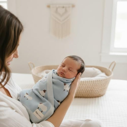 Knit Baby Swaddle Blanket for Boys - 100% Cotton Soft Cozy Lightweight Receiving Swaddling Stroller Quilt Blanket for Newborns Infants Toddlers (Sheep - Baby Blue) - color: 04 - Sheep - Baby Blue