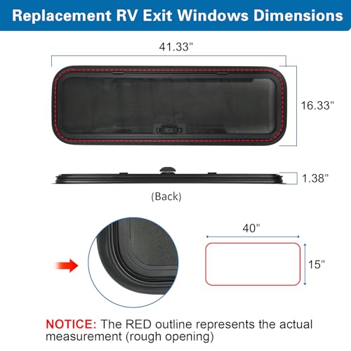 NEW Breathable RV Window, Tinted with Net Screen and Trim Ring - size: 40x15in