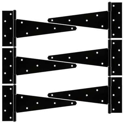 HILLMASTER 10 Inch T-Strap Heavy Duty Shed Door Hinges Gate Strap Hinges Black Tee Hinge Wrought Hardware for Wooden Fences,Yard,Barn Door,Rustproof (6 Pack) - size: 10in 6Pack