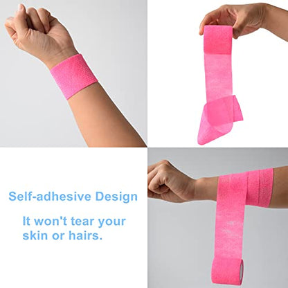 2 Inches Self Adhesive Bandage Wrap Cohesive Wrap, 9 Pack, Pink - color: Pink, size: 2 Inch