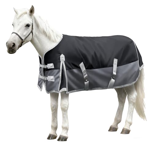 Mini Horse Pony Blankets Winter, 51 in 250g Filling Miniature Donkey Foal 1600D Waterproof Poly Rain Sheets for Real Horses Belly Wrap Tail Wrap Turnout Blanket, Stuff Care Outdoor Clothes Grey Black - color: Black, size: 51"