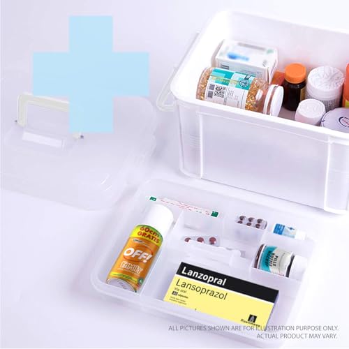 Deke Home - Portable First Aid & Medicine Organizer Box with Handle – Plastic Family Medical Storage Kit for Travel, Car, Home, Camping, Office + Pill Cutter