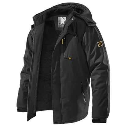 Men's Winter Ski Jacket Warm Fleece Waterproof Outdoor Mountain Hiking Windbreaker Hooded Snow Rain Coat - color: Black, size: Small