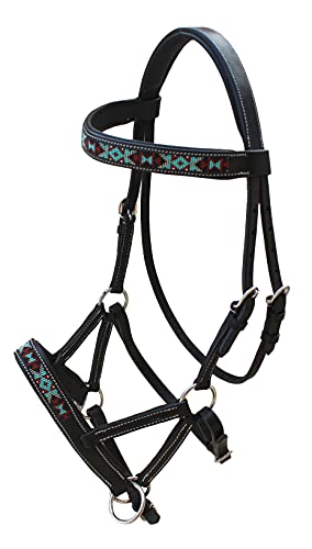 English Western Horse Leather Bitless Sidepull Bridle w/ Split Reins 77RS12 - color: Black