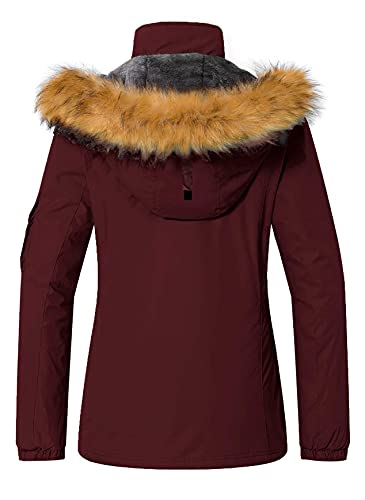 Wantdo Women's Waterproof Ski Jacket Windproof Winter Snow Coat Mountain Snowboarding Jackets Outdoor Fleece Parka - color: Wine Red, size: Small