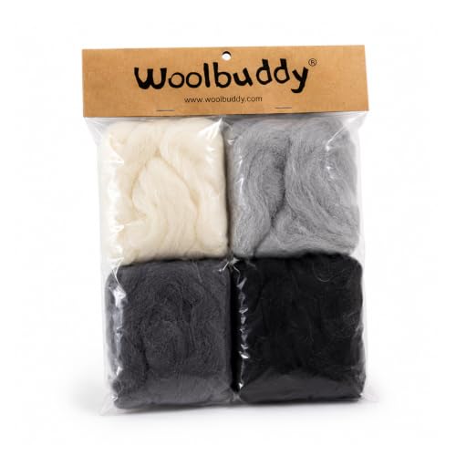 Woolbuddy Wool Roving Kit for Needle Felting (Winter) 4 Colors Natural Wool - color: Wool Bag Winter