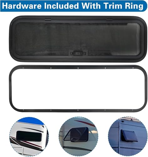 NEW Breathable RV Window, Tinted with Net Screen and Trim Ring - size: 35x12in