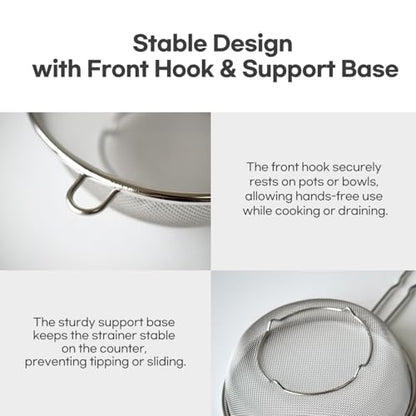 8″ Stainless Steel Fine Mesh Strainer with Feet – Standing Colander with Handle for Strain, Sift, Drain & Rinse Vegetables, Fruits & Pasta