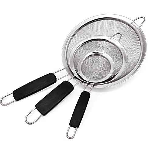Fine Mesh Strainer Set of 3, Stainless Steel with Insulated Handle Sieves
