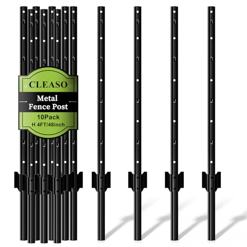 Metal Fence Posts Heavy Duty U-Post Stakes for Wire Fencing, 4 FT Black - color: Black, size: 4FT-10P