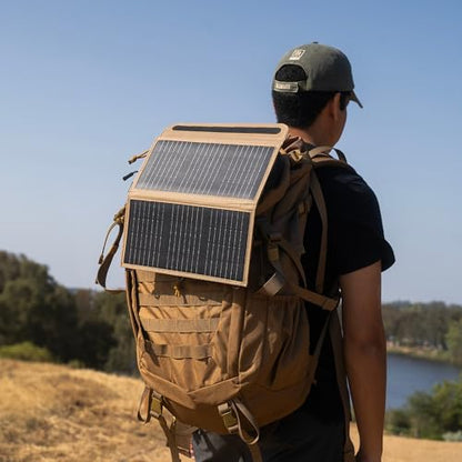 NESTOUT Portable Solar Panel, USB-C and USB-A Ports, 14W Solar Charger for Camping, Water Repellent Ripstop Nylon, Foldable Compact Design, Digital Ammeter, Adjustable Stand, Beige (2 Panel) - color: Beige 2-Panel (Upgraded)