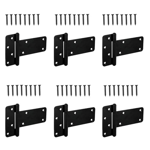 6 Pack 6” Heavy Duty Gate Hinges,280 Lbs Capacity Black Door Hinges | T Gate Hinges, Wrought Hardware for Wooden Fences, Barn Door, Screws Included (6 inches - 6 Pack) -Patent Pending - size: 6 inches - 6 Pack