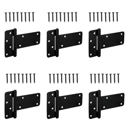 6 Pack 6” Heavy Duty Gate Hinges,280 Lbs Capacity Black Door Hinges | T Gate Hinges, Wrought Hardware for Wooden Fences, Barn Door, Screws Included (6 inches - 6 Pack) -Patent Pending - size: 6 inches - 6 Pack