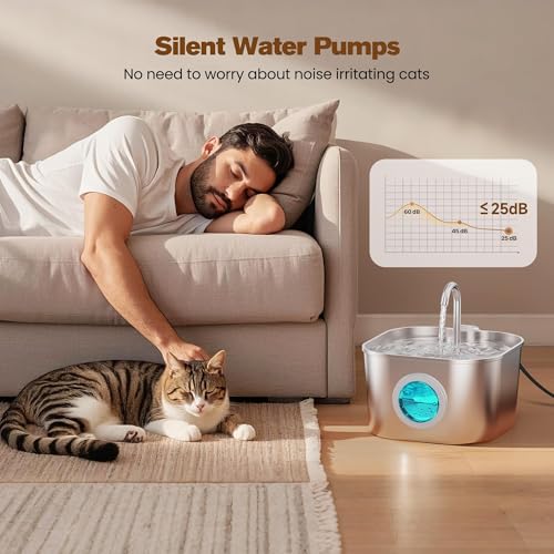 Cat Water Fountain Stainless Steel: Pet Fountains for Cats/Dog Indoor 74oz