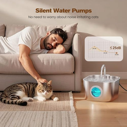 Cat Water Fountain Stainless Steel: Pet Fountains for Cats/Dog Indoor 74oz