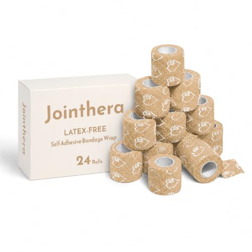 Latex Free Self Adhesive Bandage Wrap - 2 Inch x 5 Yards, 24 Pack - color: Beige, size: 24 Count (Pack of 1)