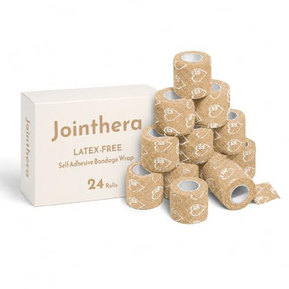 Latex Free Self Adhesive Bandage Wrap - 2 Inch x 5 Yards, 24 Pack - color: Beige, size: 24 Count (Pack of 1)