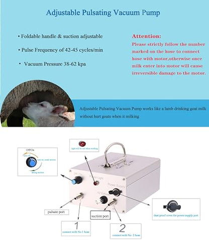 Electric Goat Milking Machine, Portable Auto Goat Milker with 3L Stainless Steel Bucket, Gentle & Efficient for Daily Milking of Goats,Sheep, for Small Farms & Home