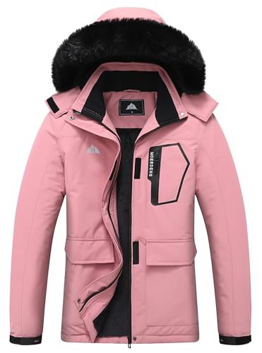 MOERDENG Women's Ski Jacket Waterproof Warm Winter Coat - color: Pink, size: X-Large