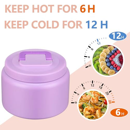 PIQUEBAR 8oz Kids Thermo for Hot Food,Small Lunch Thermo Food Container Stainless Steel,Easy Open Wide Mouth Thermo for Hot Cold Food for Preschool Travel - color: Pure Purple