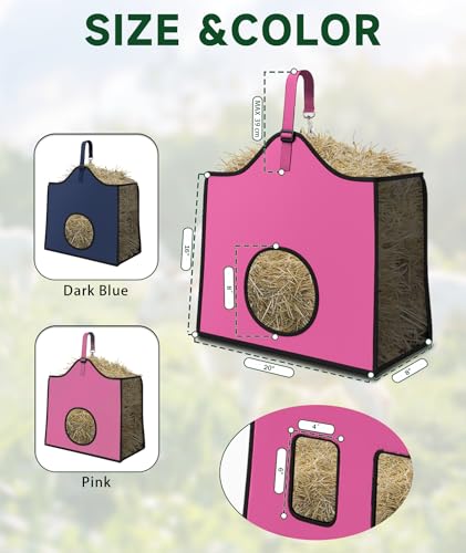 Hay Feeder for Goats and Horses - Slow Feed Design, Heavy Duty Hanging Hay Bag for Barn, Trailer & Paddock, Easy to Hang & Clean(2pcs, Pink) - color: 2pcs-pink