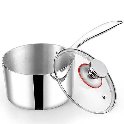 TeamFar 3qt Saucepan with Lid, Stainless Steel Tri-Ply Sauce Milk Pan - size: 3QT
