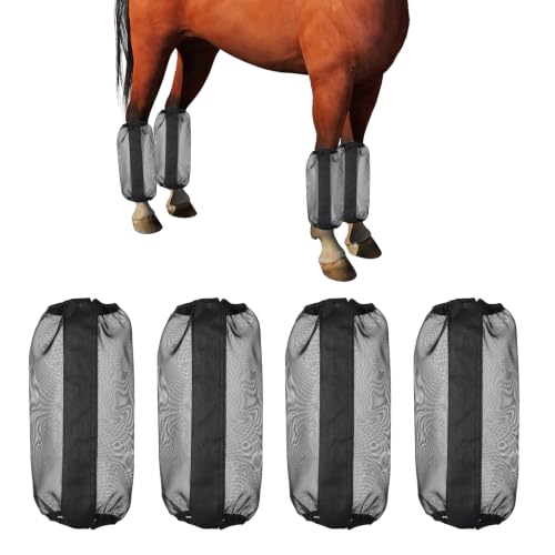 Gosknor 4pcs Fine Mesh Horse Fly Boots, Anti-Fly Leggings (Black)
